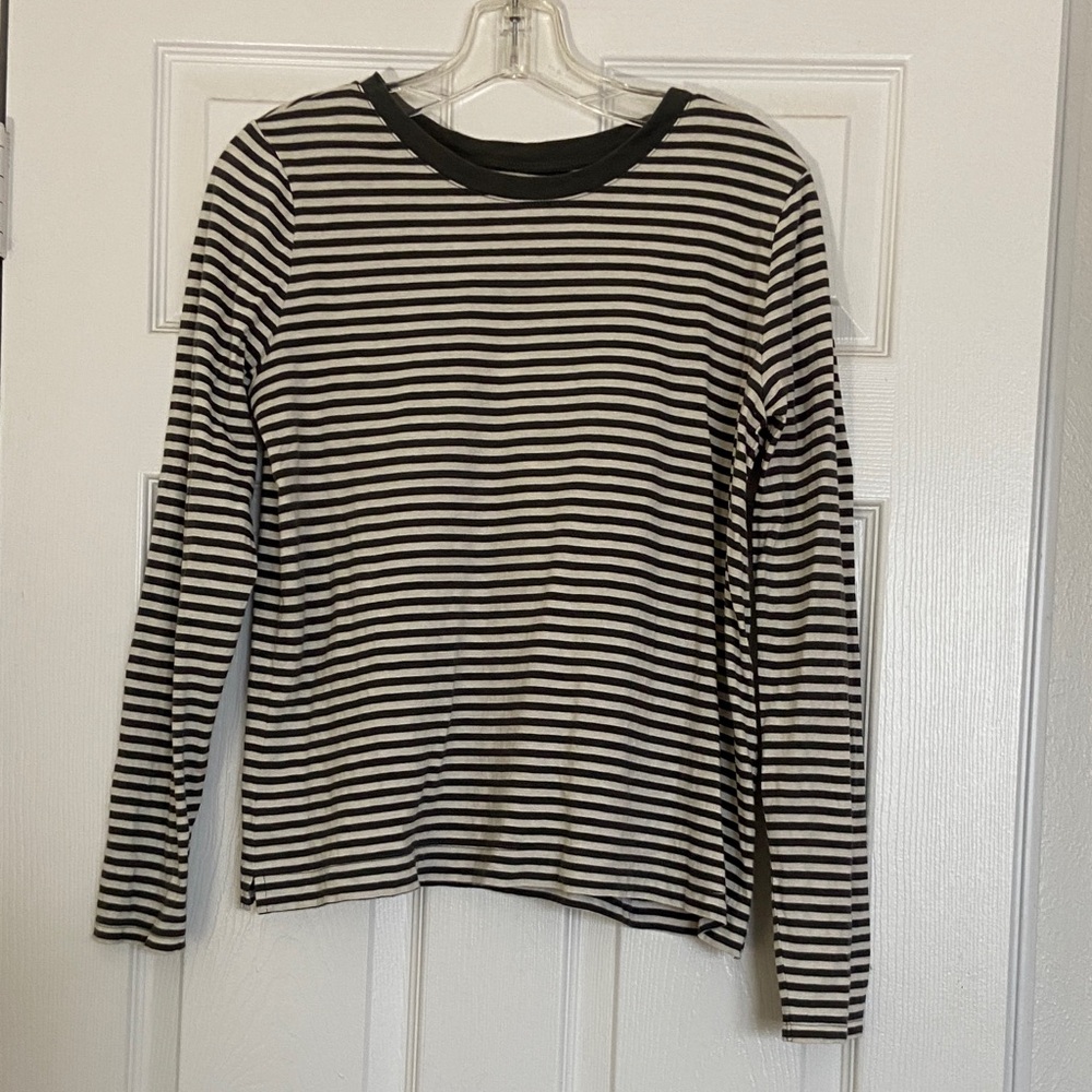 LOFT Black and White Striped Long Sleeve Top